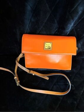 Dooney & Bourke Bright Orange Leather Crossbody with Tan Strap